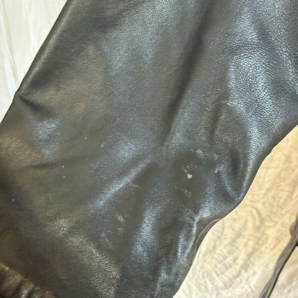 Vintage Black 100% Genuine Leather Belted Jacket Motorcycle Classic 90’s Zipper - Picture 11 of 14